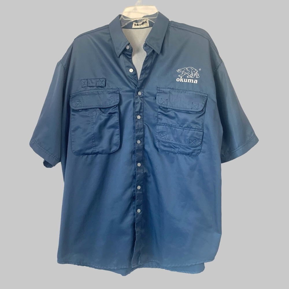 Okuma Large‎ High Performance Fishing Utility Shirt Blue Vented Relaxed Pockets